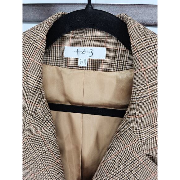 VTG Un Deux Trois 123 Tan Taupe Plaid Single-Button Pant Suit Size 48 - Picture 3 of 7